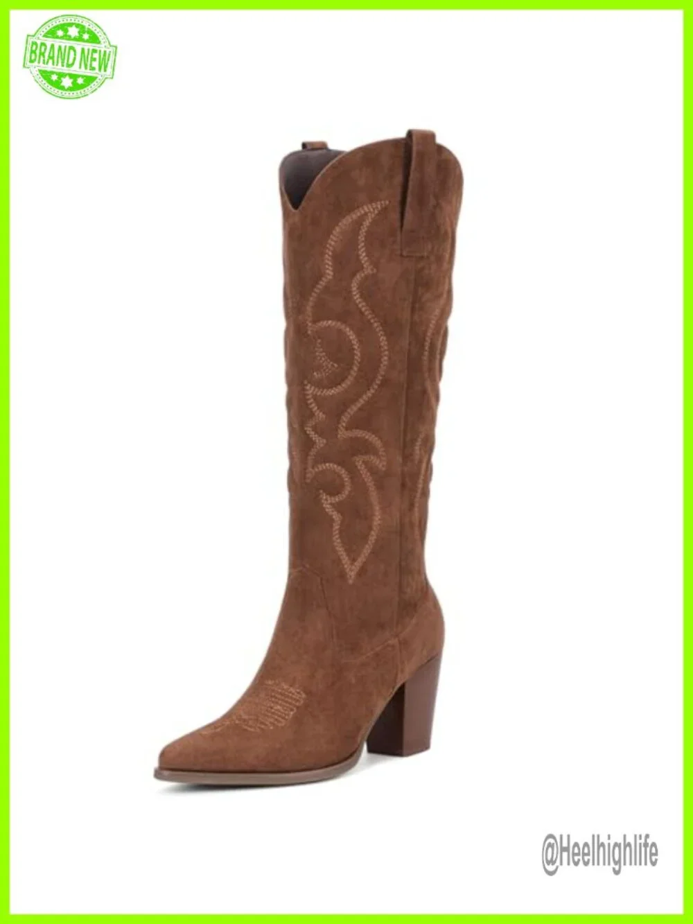 Faux Suede Cowboy Boots - Knee High Western Cowgirl Boots with Side Zipper,
